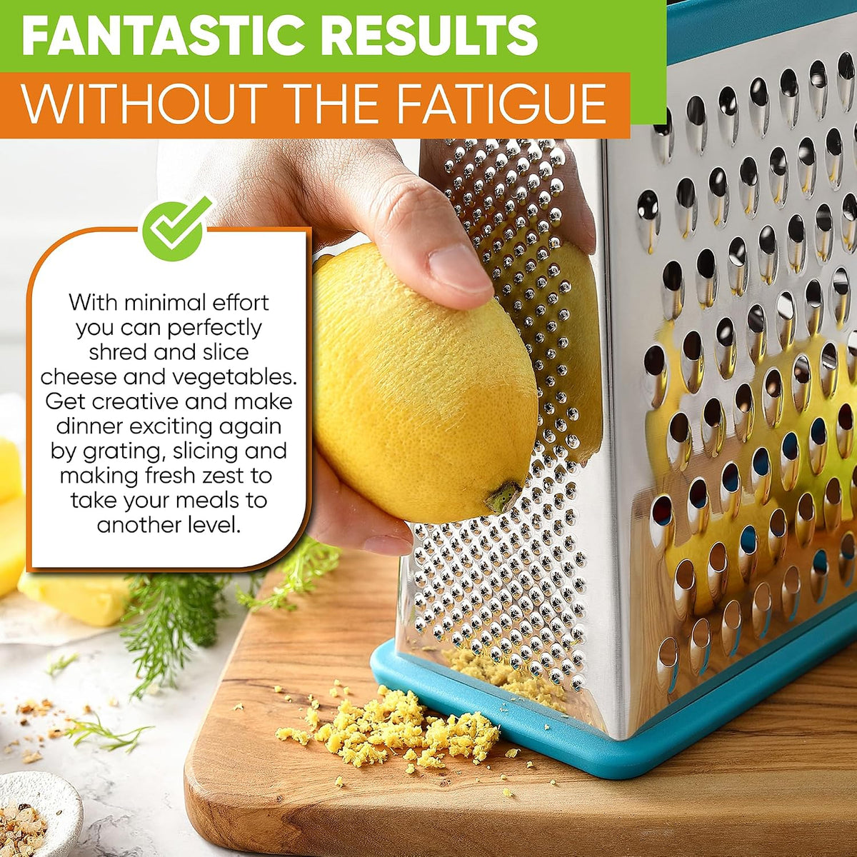 Spring Chef Stainless Steel XL Cheese Grater for Kitchen, Green
