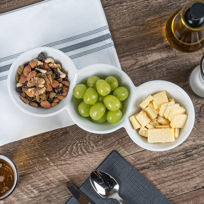 Restaurantware-9.1 x 4.9 x 2.3 Inch Double Dip Bowls, 1 Microwavable Condiment Server - 2 Compartments, Microwavable, White Porcelain Dip Tray, Dishwashable, For Snacks, Condiments, Or Toppings