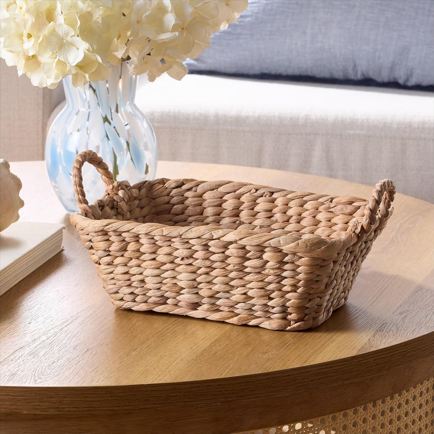 Woven water hyacinth basket, iron frame, rectangular, natural color | Stylish and versatile, portable and easy to use, large capacity and multi-purpose, sturdy and durable.