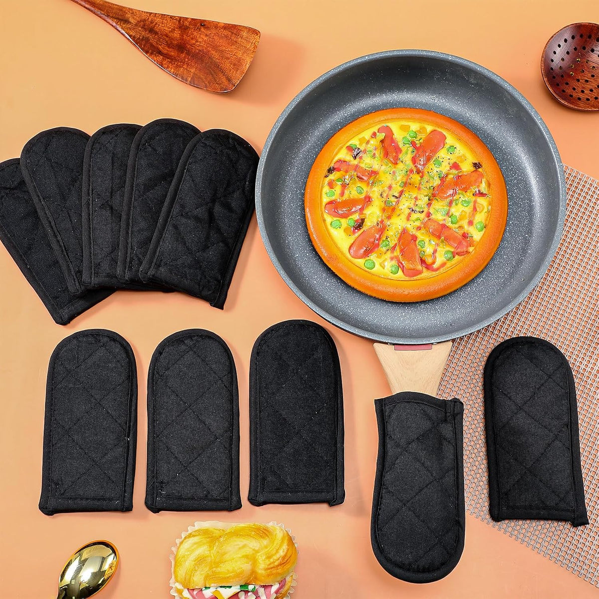 Dandat 24 Set Hot Handle Covers for Daily Replace Use Gift Pan Handle Sleeve Covers Heat Resistant Cast Iron Holder Sleeve Washable Handgrip Mitts for Christmas Kitchen Gifts Craft (Black)