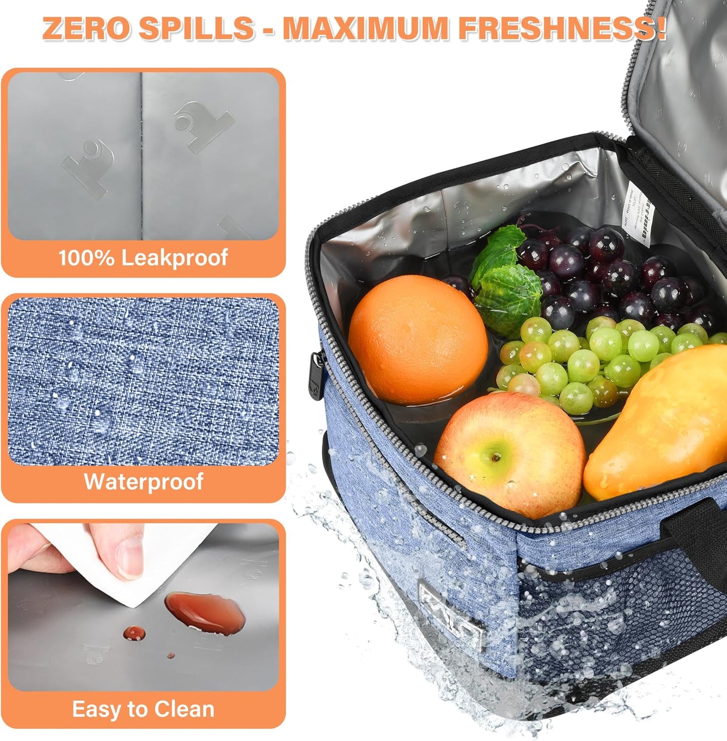 Tirrinia Insulated Lunch Box for Men/Women, Leakproof Lunch Bag for School Work, Large Lunch Tote Kids Boys Girls Student Back to School, Soft Cooler Office Picnic Beach Camping for Adults, Charcoal