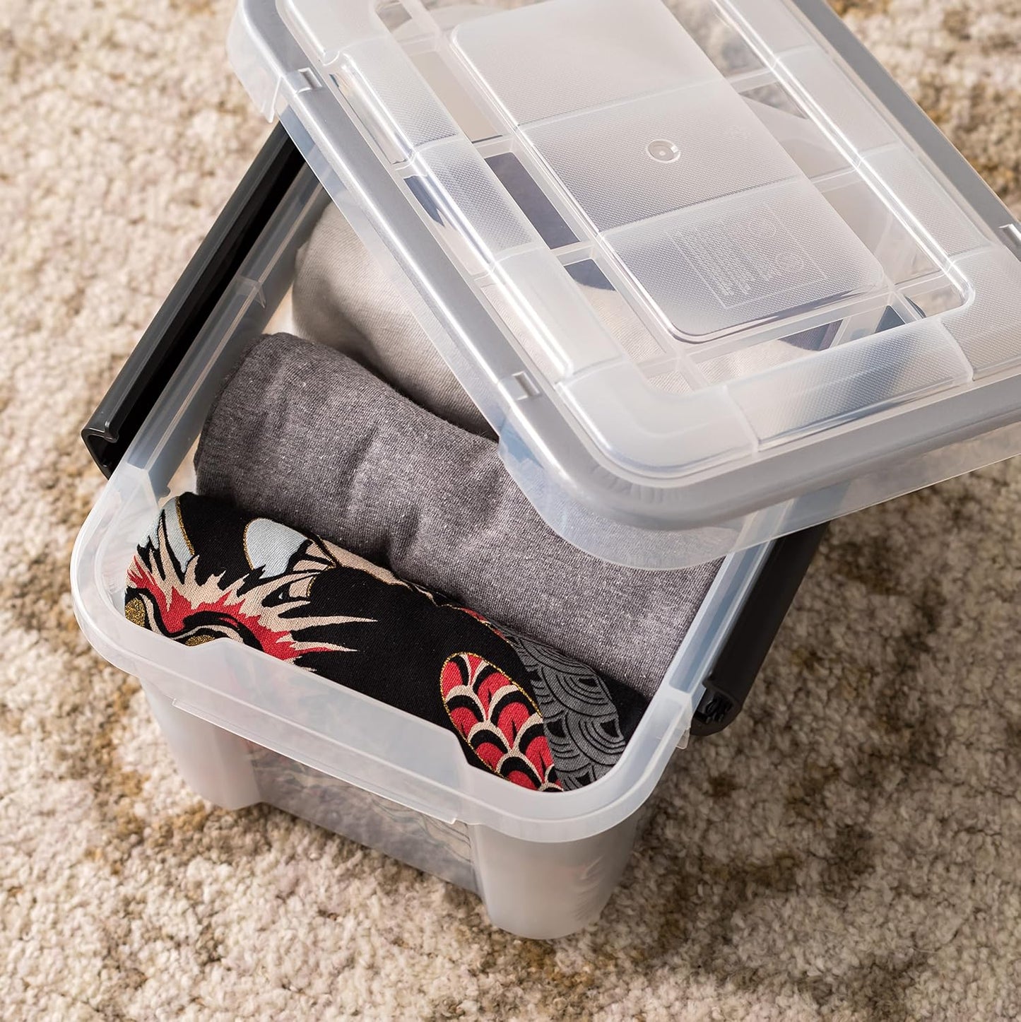 IRIS USA WeatherPro Storage Bins with Lids, 47 Qt, Gasket Seal, 2 Pack | Airtight gasket helps protect clothing, shoes, crafts, keepsakes, and household supplies from moisture and dust.