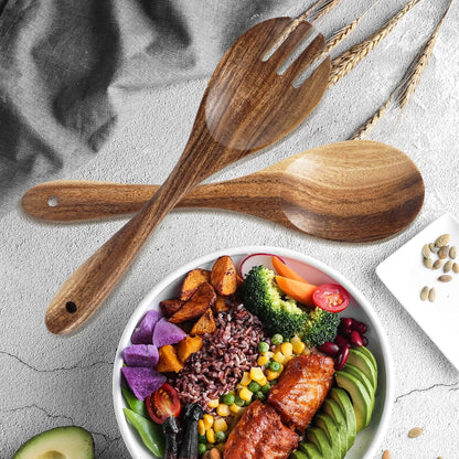 Salad Tongs, Wooden Spoons, Salad Tongs for Serving, 10-inch Serving Utensils Set Salad Servers Set Kitchen Cooking Utensil