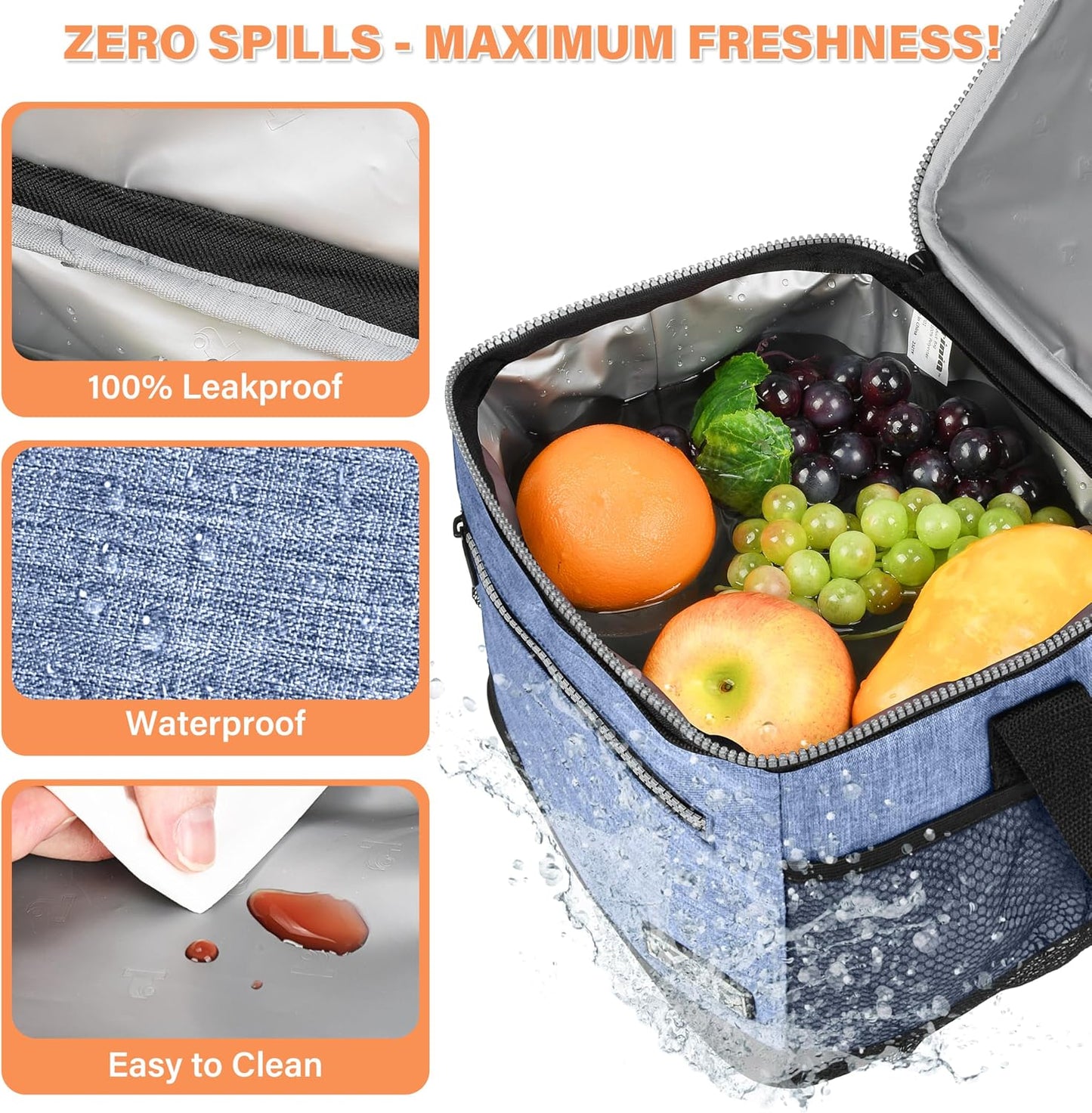 Tirrinia Insulated Lunch Box for Men/Women, Leakproof Lunch Bag for School Work, Large Lunch Tote Kids Boys Girls Student Back to School, Soft Cooler Office Picnic Beach Camping for Adults, Charcoal