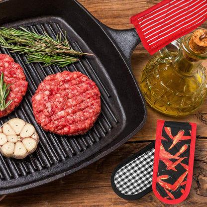 Geiserailie 8 Pcs Cast Iron Skillet Handle Cover Heat Resistant Pan Handle Sleeve Non Slip Pot Holders Machine Washable Handles Mitts for Kitchen Cooking Tools, 4 Styles(Retro Style)