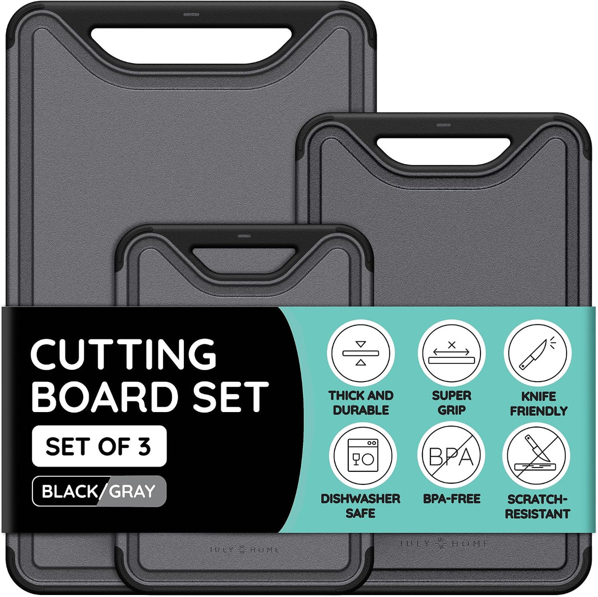 Cutting Boards for Kitchen, Plastic Cutting Board, Dishwasher Safe Cutting Boards with Juice Grooves for Meat, Veggies, Fruits, Easy Grip Handle, Serveware Accessories (Gray)