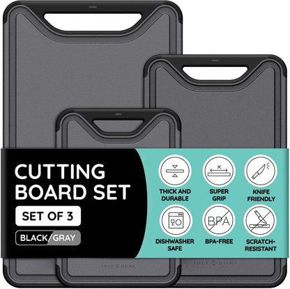 Cutting Boards for Kitchen, Plastic Cutting Board, Dishwasher Safe Cutting Boards with Juice Grooves for Meat, Veggies, Fruits, Easy Grip Handle, Serveware Accessories (Gray)