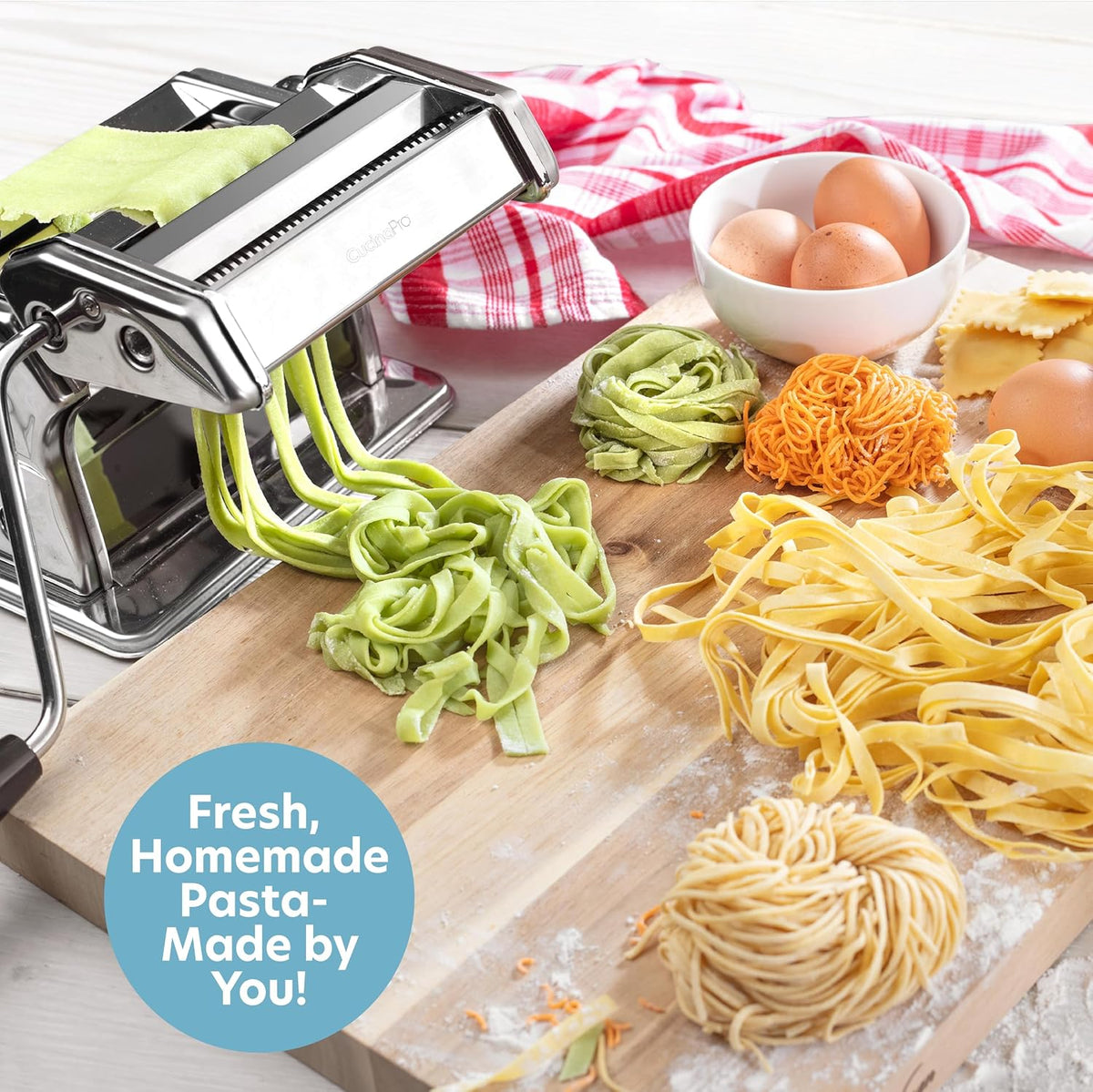 Pasta Maker Deluxe Set- Stainless Steel, 3 Interchangeable Attachments