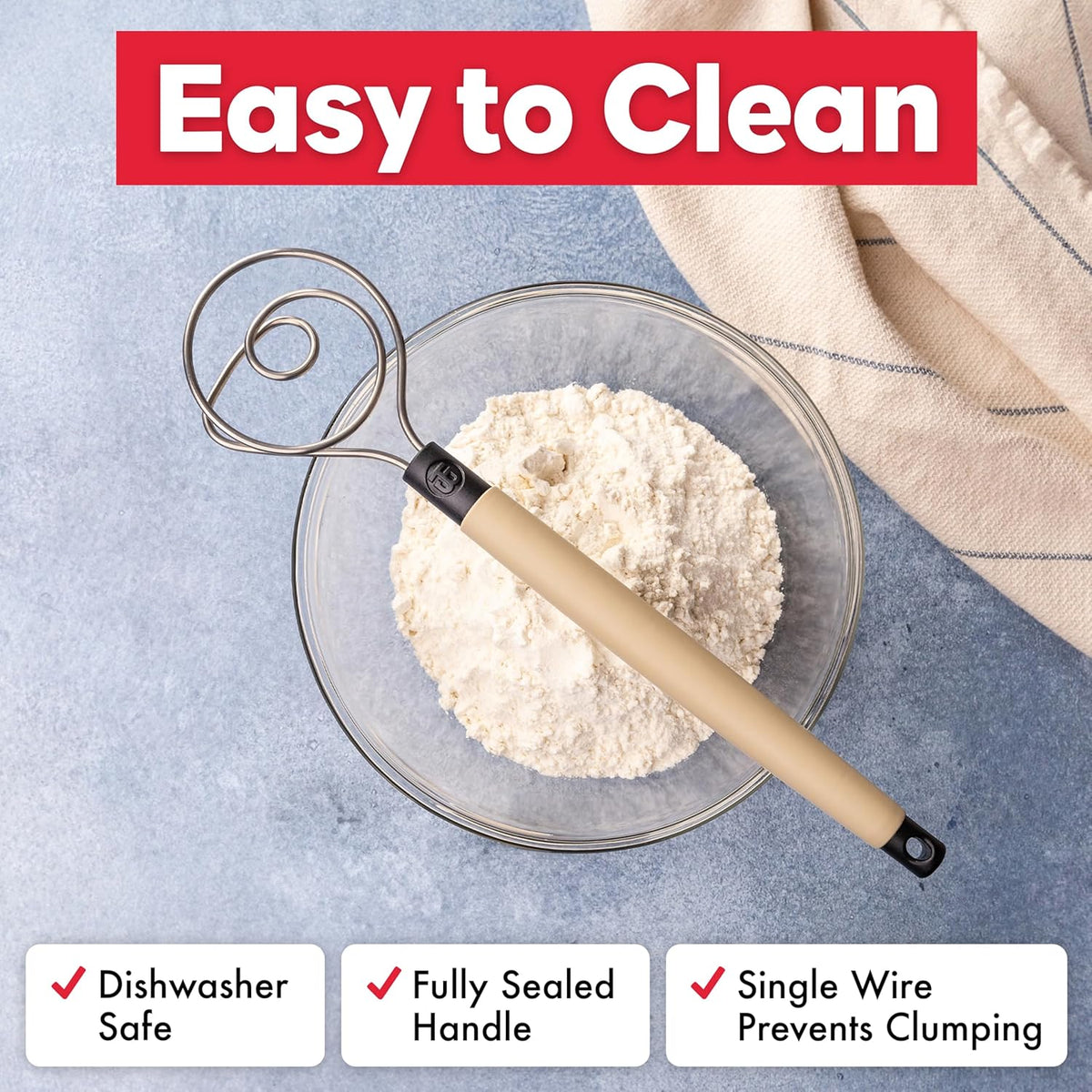 Brod & Taylor Dough Whisk - Heavy Duty Dishwasher-Safe Mixing Tool