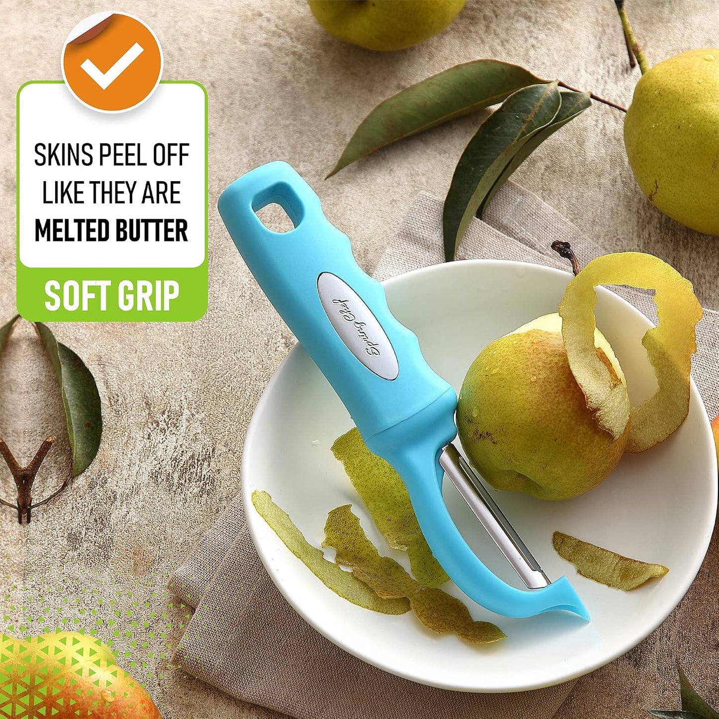 Spring Chef Premium Swivel Vegetable Peeler, Soft Grip Handle and Ultra Sharp Stainless Steel Blades - Perfect Kitchen Peeler For Veggie, Fruit, Potato, Carrot, Apple - Mango