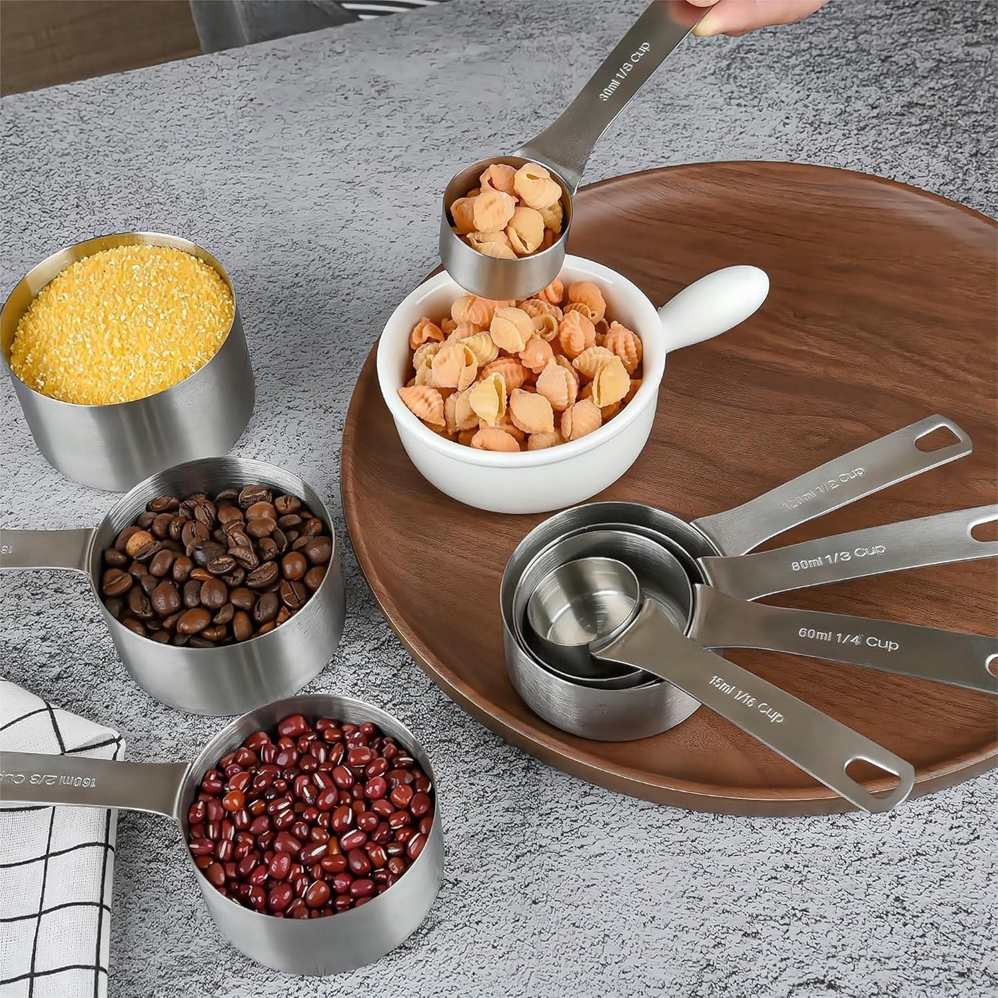 Measuring Cup Set of 8, 18/8 Stainless Steel Measuring Cups for Kitchen & Baking, Heavy Duty Metric & US Measure Cups Set with 2/3 Cup & 3/4 Cup Meaure Cups