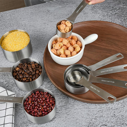 Measuring Cup Set of 8, 18/8 Stainless Steel Measuring Cups for Kitchen & Baking, Heavy Duty Metric & US Measure Cups Set with 2/3 Cup & 3/4 Cup Meaure Cups