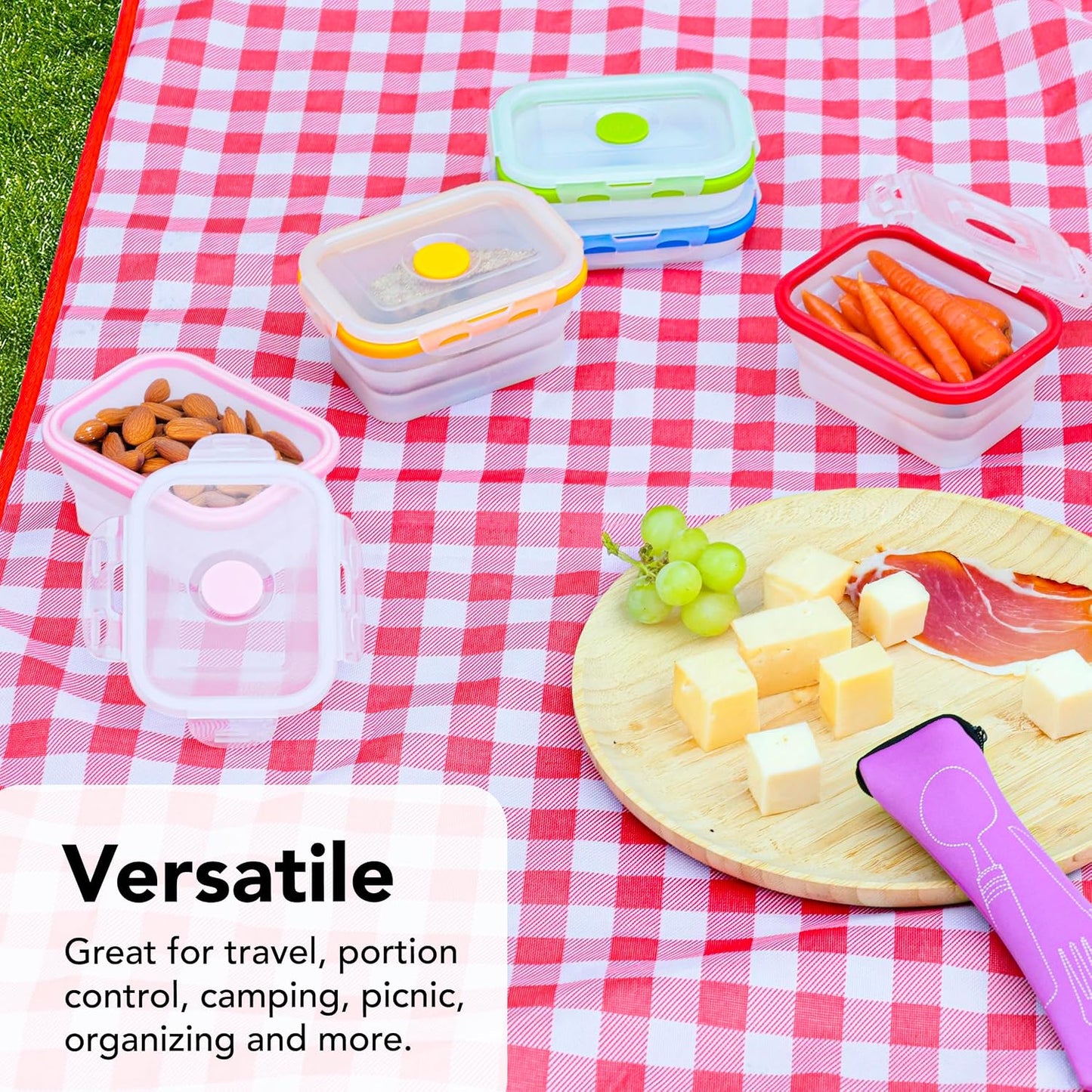 ECOBERI Collapsible Silicone Food Storage Containers, BPA Free, Microwave, Freezer and Dishwasher Safe, Lunch, Meal Prep, Travel, Space-Saving