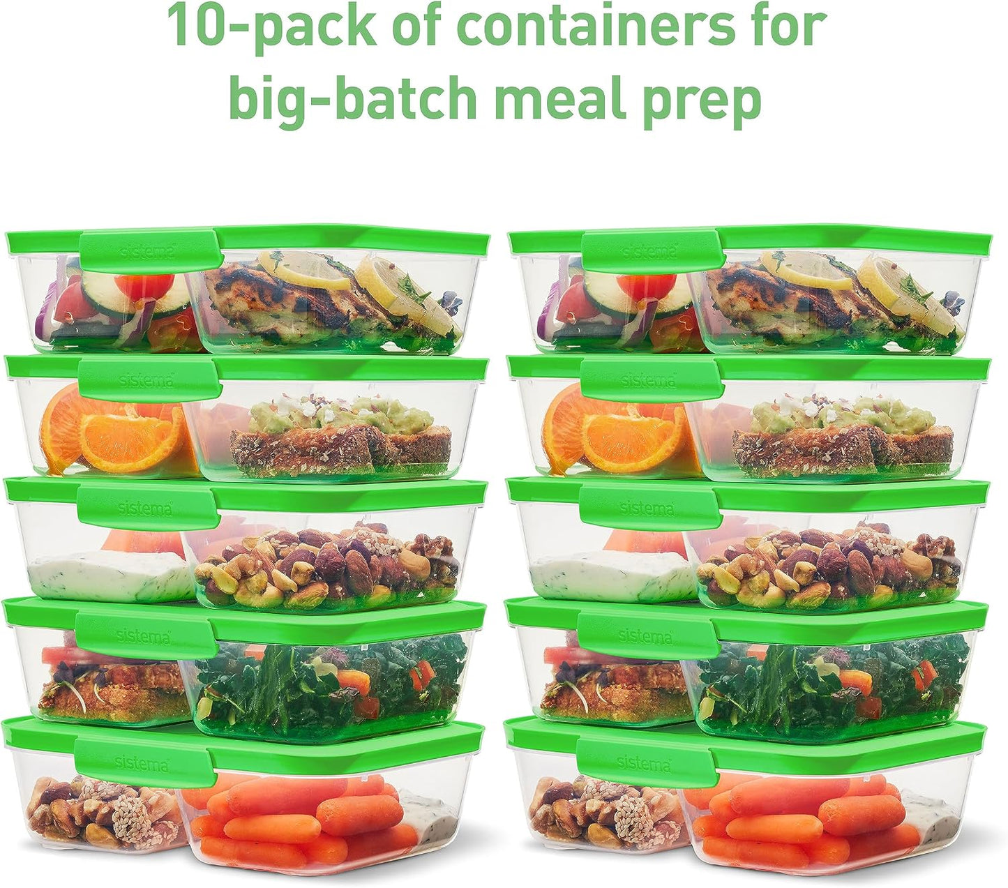 Sistema Nest It Meal Prep Food Storage Containers, 3 Compartments, 8 Cups, BPA-Free, 5-Pack