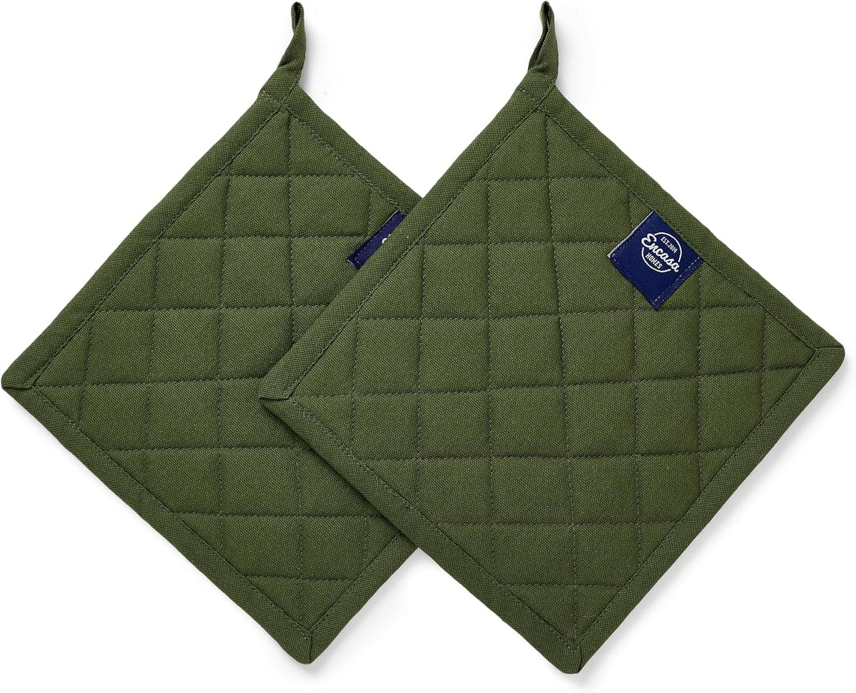Encasa XO Pot Holders, Quilted Kitchen Hot Pads 8"x8" Black