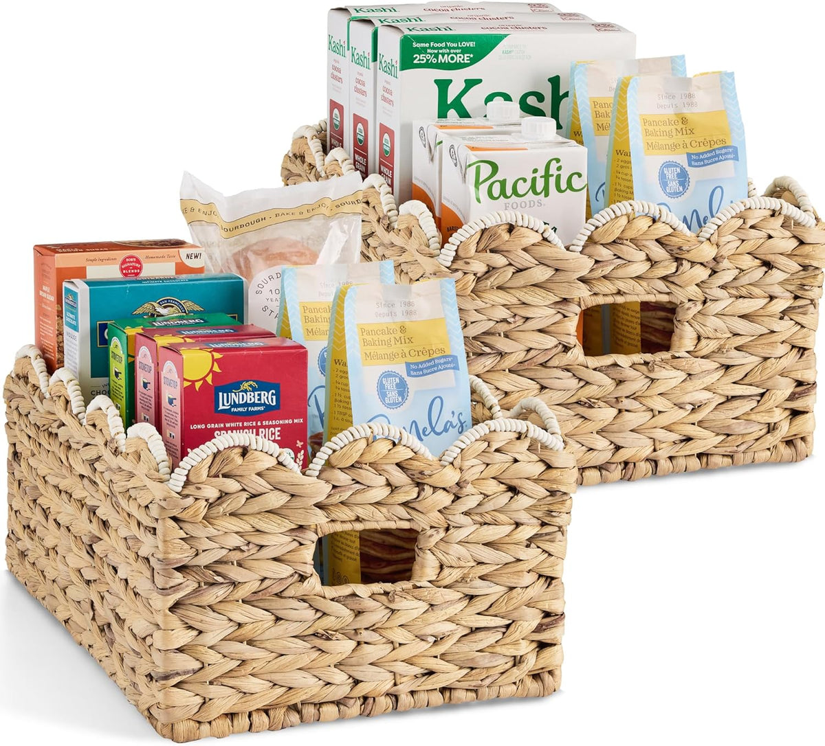 Best Choice Products 9x12 Scalloped Shelf Baskets, Woven Storage Bins, Storage Organizers for Pantry, Living Room, Bedroom, Nursery & Laundry, 4 Pack - Natural with White Trim