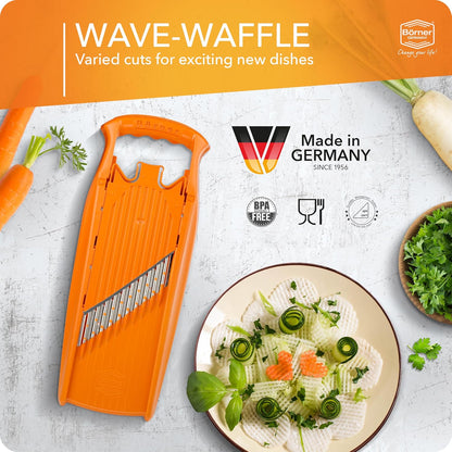 Börner by Reston Lloyd Wave-Waffle Power Line • Crinkle Cut/Spirelli Vegetable Slicer • Slicer for Wave Waffle Cut Style • Multiple Thickness Options • Made in Germany, Orange