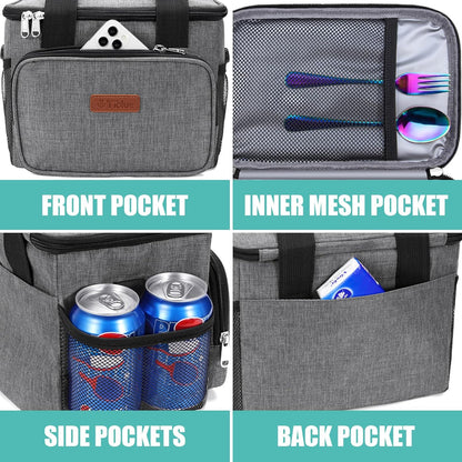 Tiblue Insulated Lunch Bag for Women/Men, Reusable Lunch Box for Office Work School Picnic,Leakproof Freezable Cooler Bag with Adjustable Shoulder Strap for Kid/Adult(Medium, Black & White Stripes)