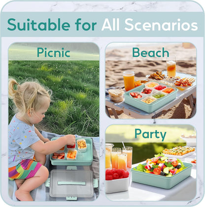 Snackle Box Container for Adults with 9 Compartment, Divided Serving Tray Snack Box Containers with Lid and Handle, Charcuterie Boxes Portable Snack Platter for Fruit Veggie Party Travel, White