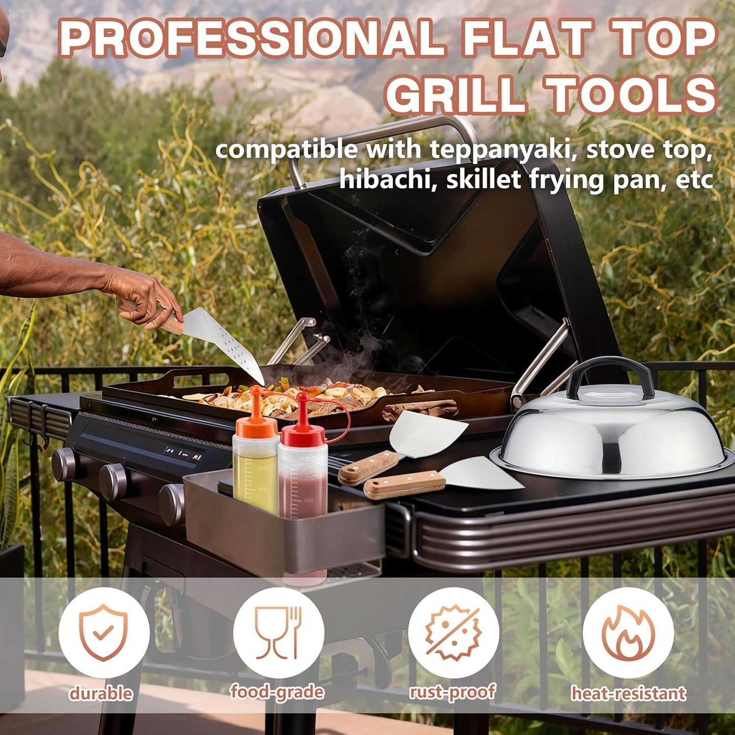 Griddle Accessories Kit, HaSteeL 20Pcs Flat Top Grill Accessories for Camping, Professional ABS Griddle Spatula Grill Tools Set with Melting Dome for Teppanyaki BBQ Outdoor, Perfect Grilling Gifts