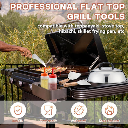 Griddle Accessories Kit, HaSteeL 20Pcs Flat Top Grill Accessories for Camping, Professional ABS Griddle Spatula Grill Tools Set with Melting Dome for Teppanyaki BBQ Outdoor, Perfect Grilling Gifts