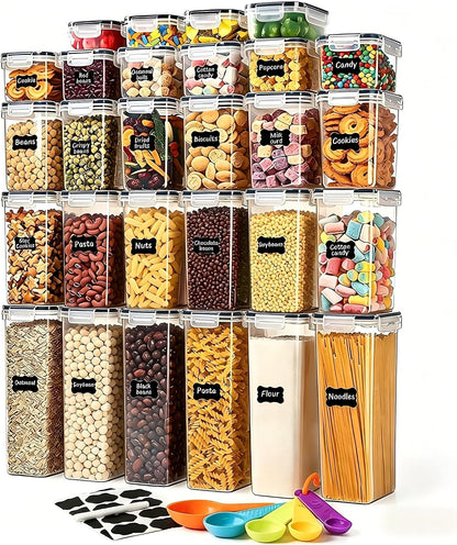 Airtight Food Storage Containers with Lids, BPA Free Clear Pantry Storage Container for Kitchen Food Pantry Organizers and Storage, Plastic Pantry Organiser for Cereal,Flour and Sugar 42 pack