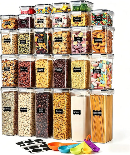 42pcs Airtight Containers, Clear Stackable Dry Food Storage | 42pk clear airtight containers with tight lids keep dry food fresh. Safe plastic, stackable for pantry kitchen storage