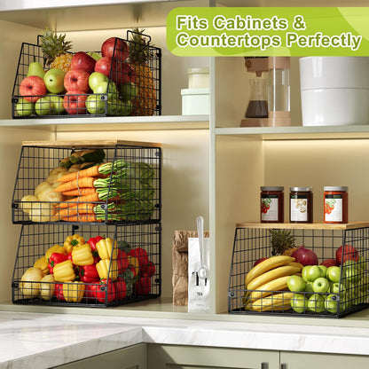 Jakyitvi 5 Pack XXL Stackable Wire Storage Basket, Extra Large Capacity Pantry Organizer and Storage, Muti-Purpose for Fruit Vegetable Basket & Toy Bin & Snack Organizer