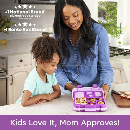 Bentgo Kids Bento-Style 5-Compartment Leak-Proof Lunch Box - Ideal Portion Sizes for Ages 3 to 7 - Durable, Drop-Proof, Dishwasher Safe, PFAS & BPA-Free & Made with Food-Safe Materials (Purple)