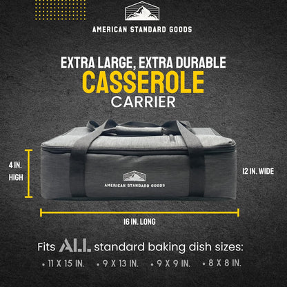 Insulated Casserole Warmer Carrier, 16 in. x 12 in., Gray, Nylon with Carrying Straps and Front Pocket, Large, Fits all Standard Pans Including 9 x 13, Durable