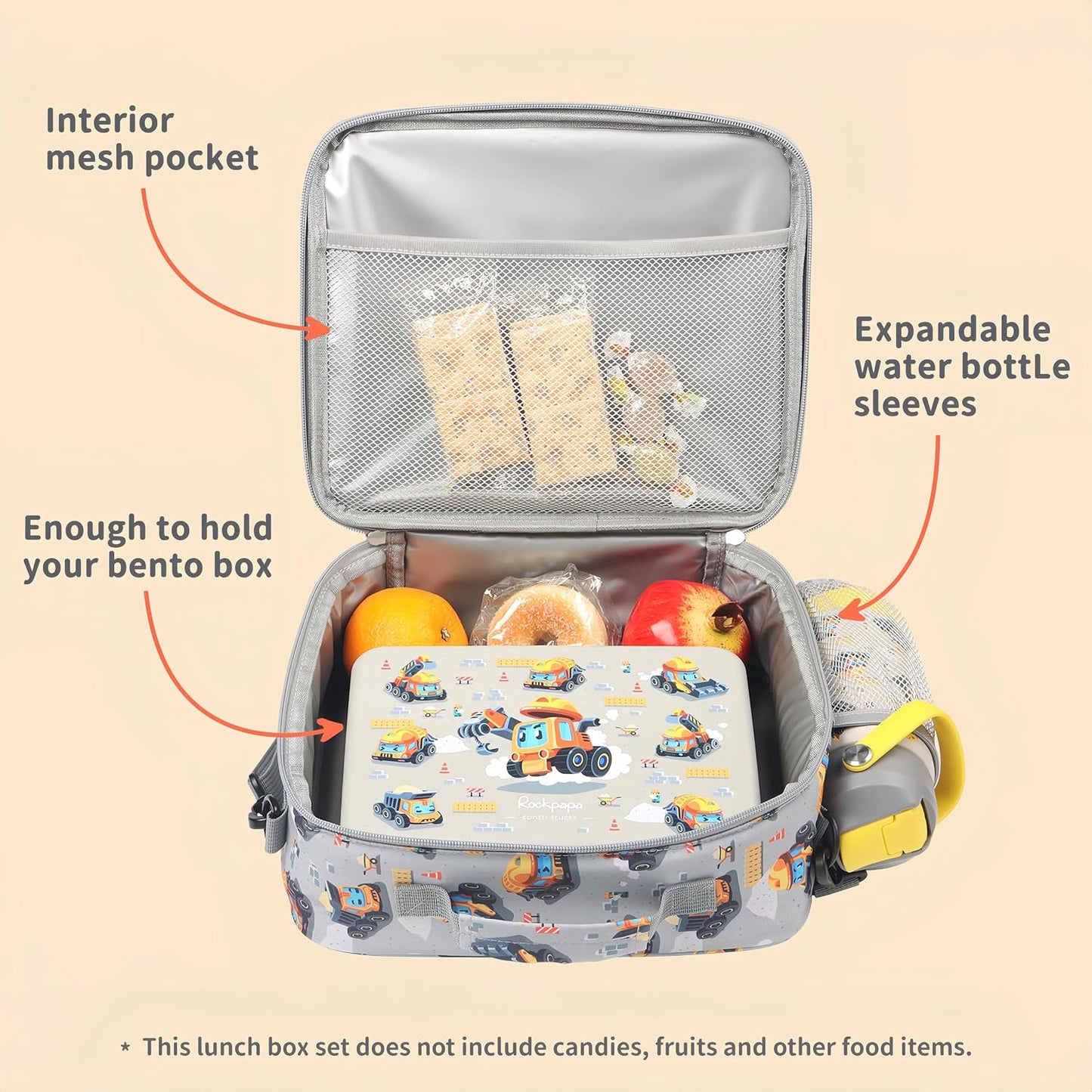 rockpapa Chill Kids Lunch Box Set with Leakproof 5.5 Cups Bento Box, Reusable Ice Pack, 14oz Insulated Water Bottle & Lunch Bag, BPA-Free Microwave Safe for School Boys Girls (Black Games)