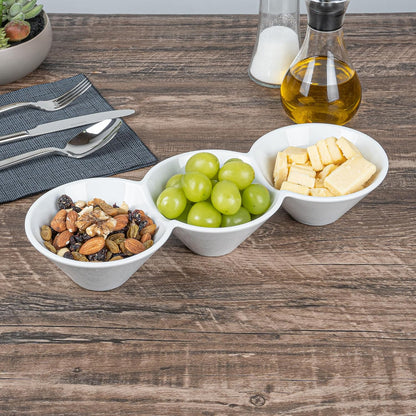 Restaurantware-9.1 x 4.9 x 2.3 Inch Double Dip Bowls, 1 Microwavable Condiment Server - 2 Compartments, Microwavable, White Porcelain Dip Tray, Dishwashable, For Snacks, Condiments, Or Toppings