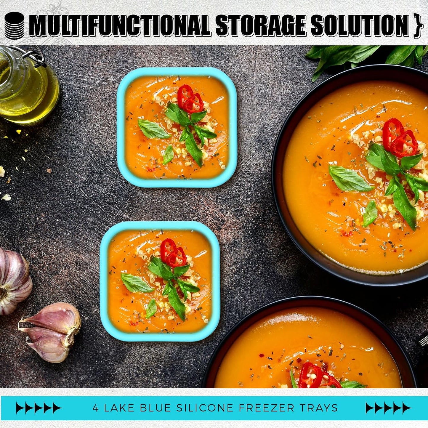 Nuogo 4 Pcs 6 Cup Silicone Freezer Trays with Lid Soup Containers Reusable Freezer Silicone Molds Rectangle Containers Ice Trays for Soups Sauces Stews Curries, Yellow