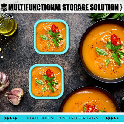 Nuogo 4 Pcs 6 Cup Silicone Freezer Trays with Lid Soup Containers Reusable Freezer Silicone Molds Rectangle Containers Ice Trays for Soups Sauces Stews Curries, Yellow