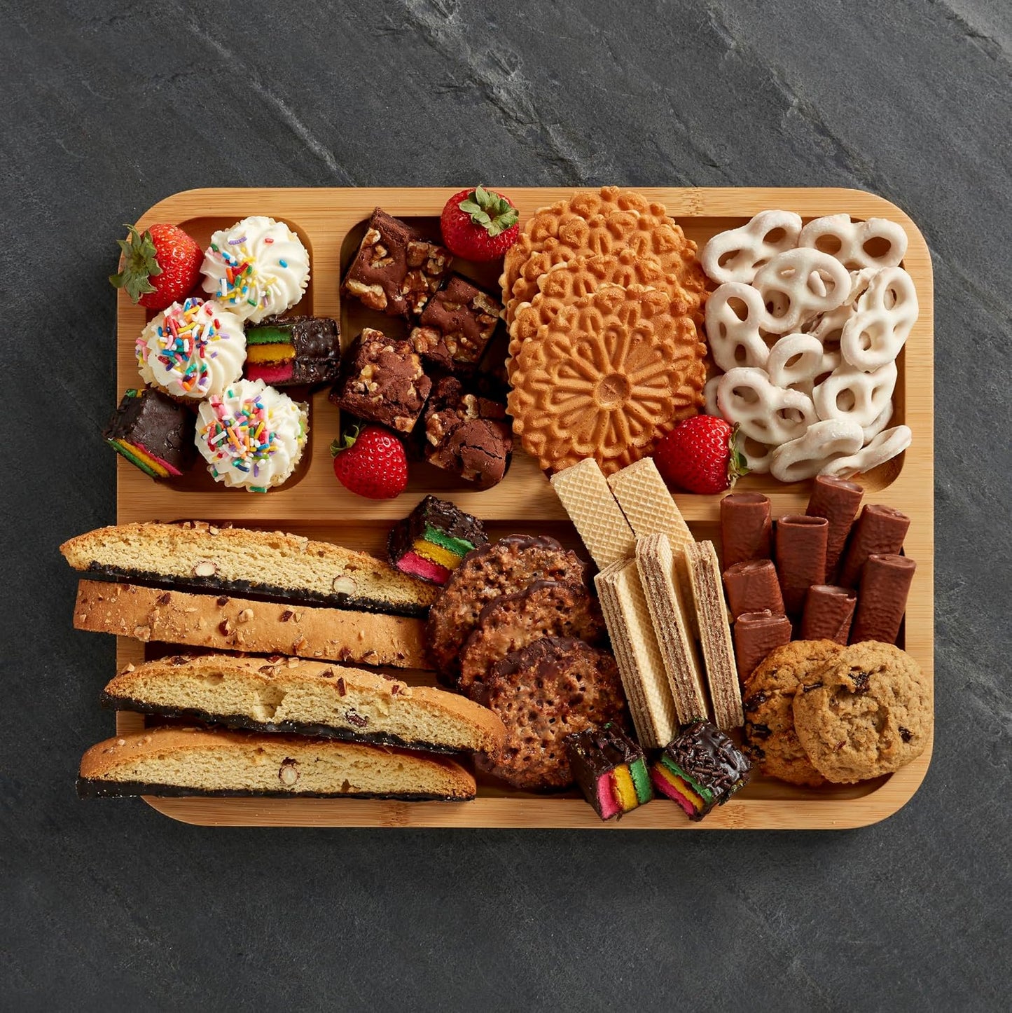 Farberware Build-A-Board Bamboo Cutting Board with Built-In Compartments & Clear Locking Lid, Black Handles, Charcuterie, Snack Tray, Food Prep and Serving Platter