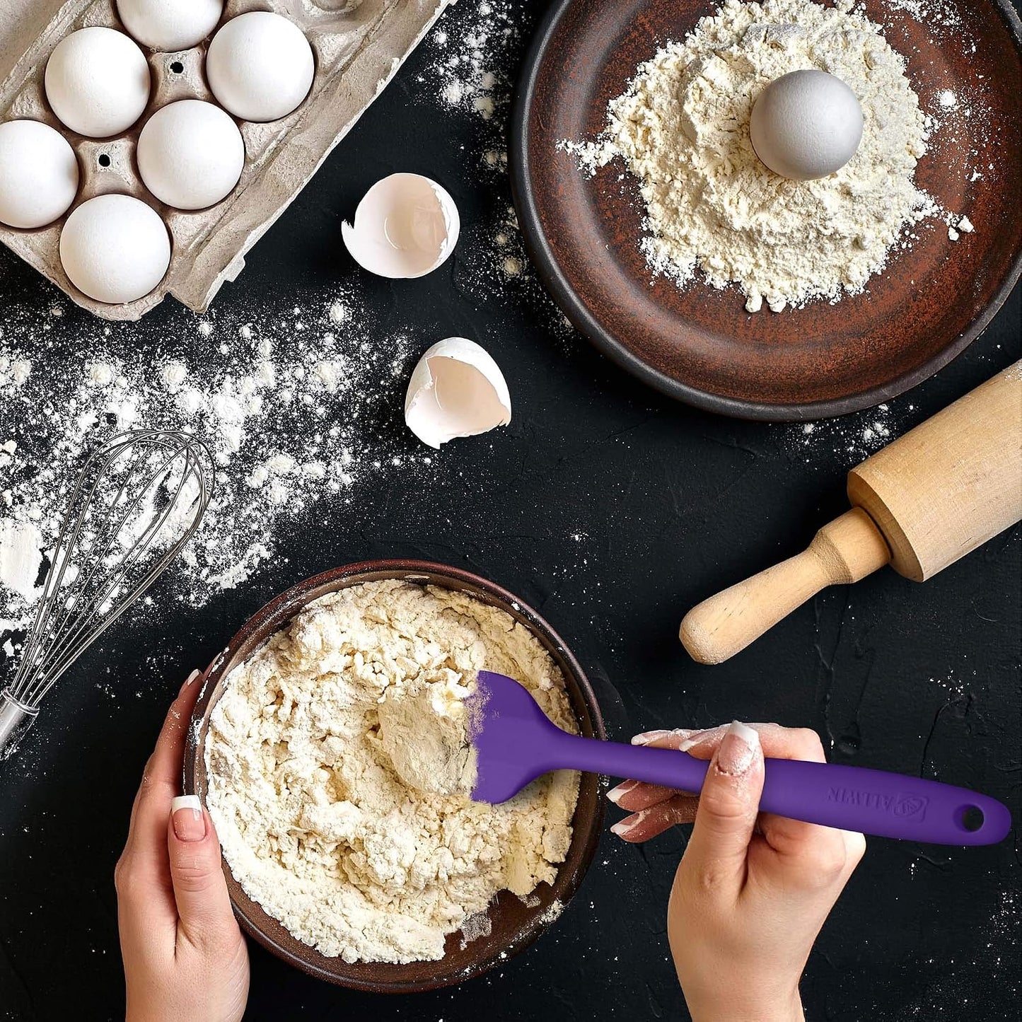 Silicone Spatula 3-piece Set, Ergonomic Handle High Heat-Resistant Spatulas, Non-stick Rubber Spatulas with Stainless Steel Core, Black