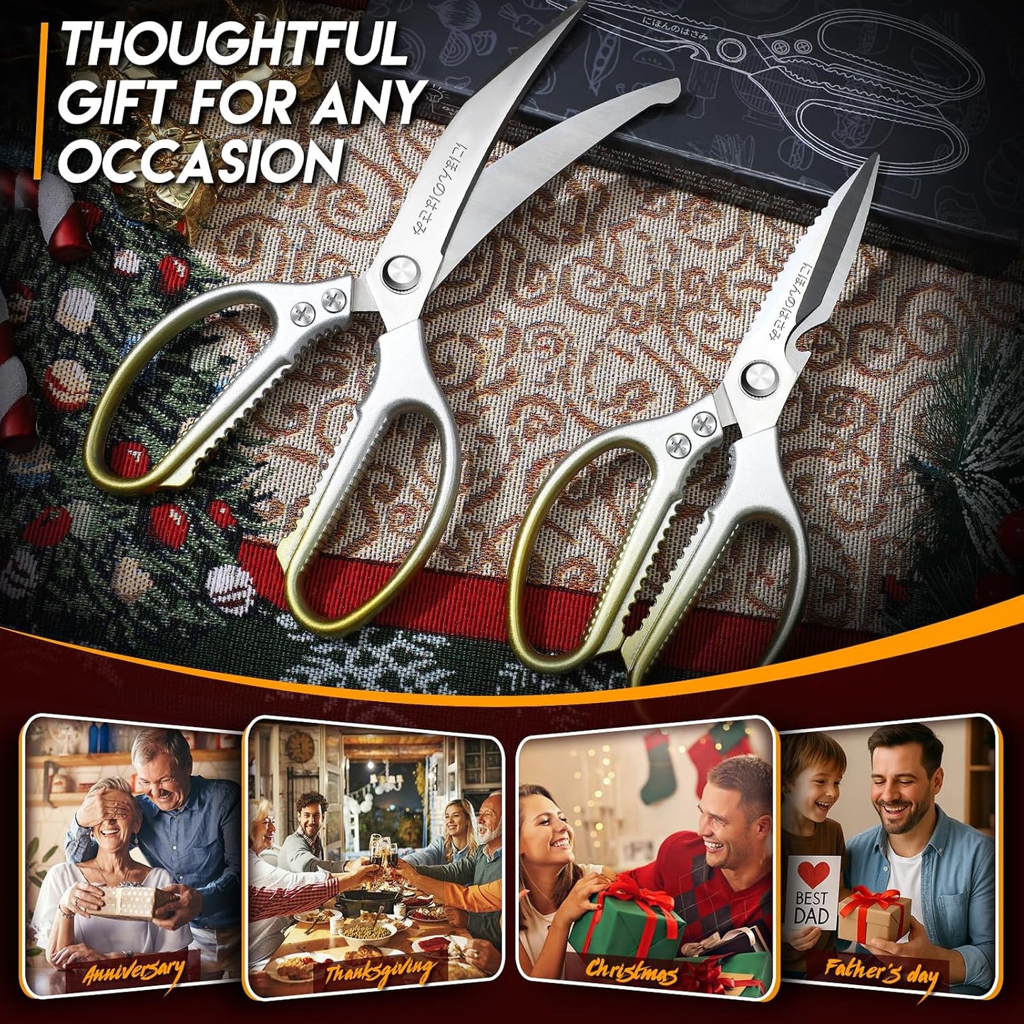 TIJERAS Kitchen Scissors Set Blue - Stainless Steel Kitchen Shear, Sharp Meat Scissors Dishwasher Safe, Heavy Duty Poultry Shears, Japanese Cooking Scissor for Food, Chicken,Turkey, Christmas Gifts