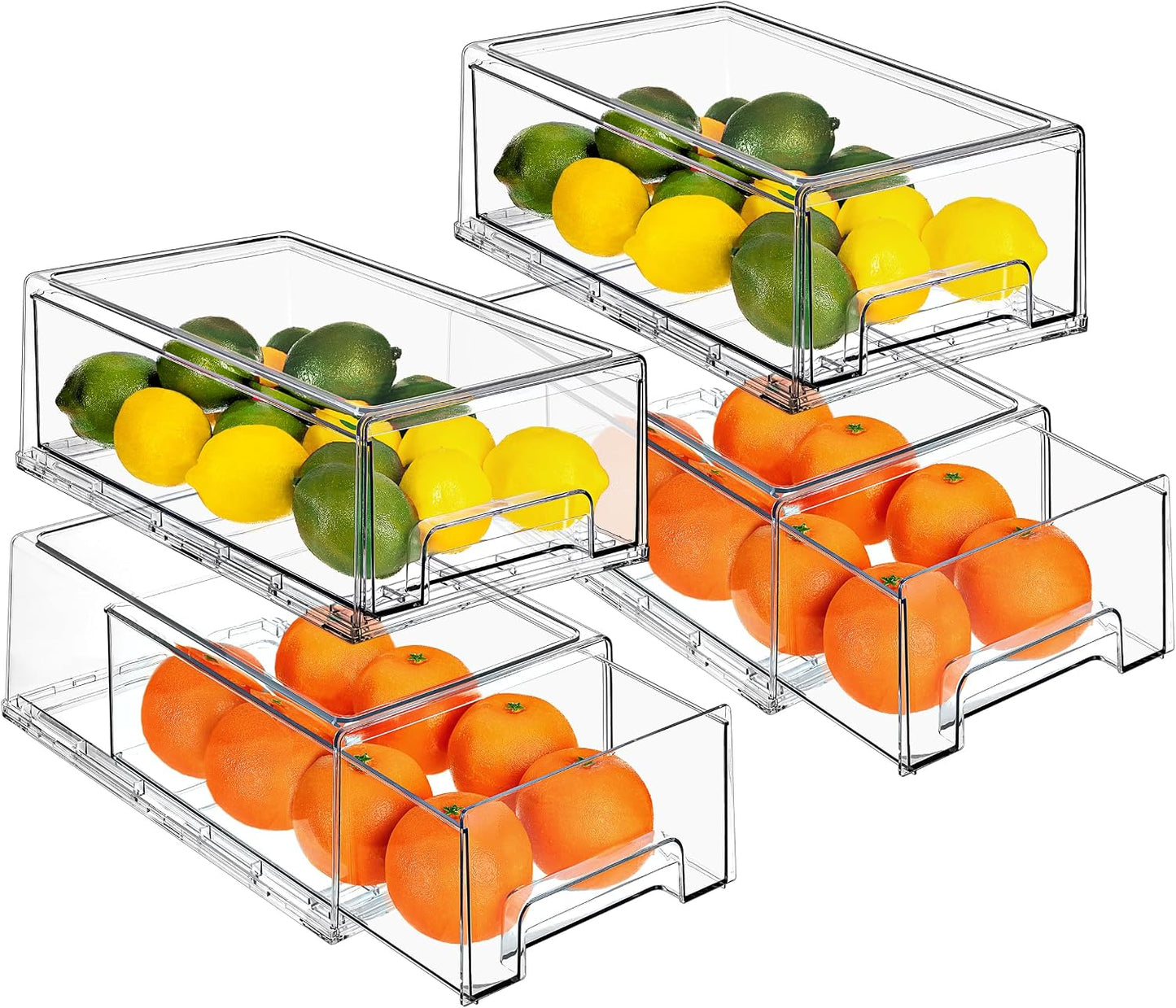 Sorbus Medium Clear Storage Drawers (6 Pack) – Stackable Organizer Drawers for Fridge, Pantry, Kitchen – Pull-Out Storage Bins with Handles, Slide Out Acrylic Drawers