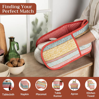 Maison d' Hermine 100% Cotton Oven Mitt & Pot Holder Set (7.5"x13" & 8"x8") - Colors C
