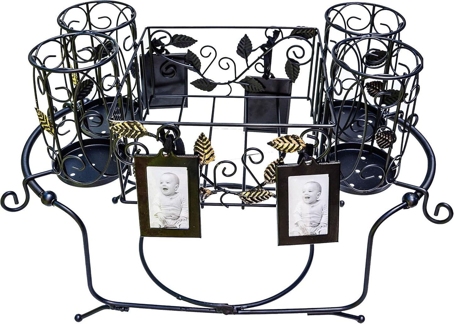 Portable Utensil Caddy for Parties, Elegant Leaf Design Buffet & Silverware Organizer with Napkin Holder, Stainless Steel Plate Storage Caddy for Camping, BBQ & Outdoor Dining