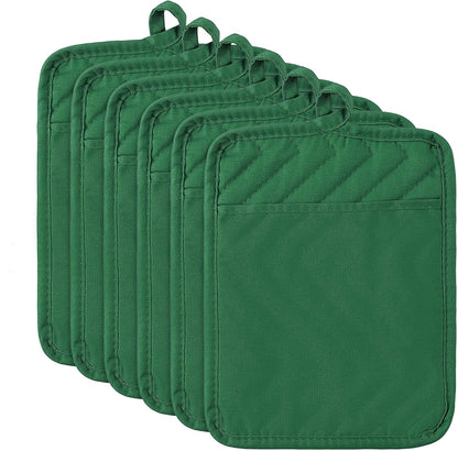 R HORSE 6Pcs Black Pot Holders with Pocket for Kitchen, 7''x 9''