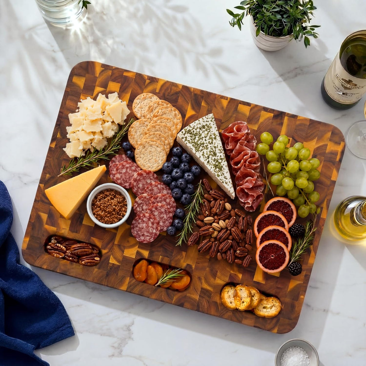 HOMESTEAD End Grain Acacia Wood Cutting Board 23x18x1.5, Reversible Butcher Block Board for Kitchen with Deep Juice Groove, Handles, Knife-Friendly Surface for Meat Chopping and Charcuterie Serving
