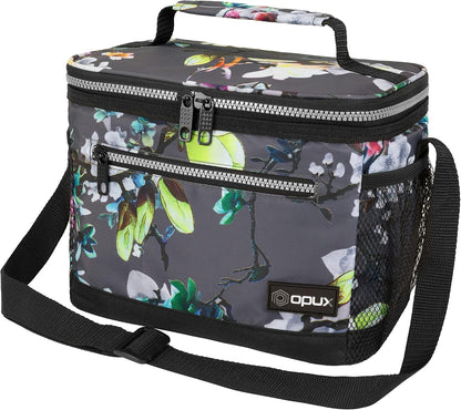opux Insulated Lunch Box Men Women, Lunch Bag for Work School, Leakproof Soft Cooler Tote Adult, Large Lunch Pail Kids Boys Girls, Picnic Beach Food Bag with Shoulder Strap, Purple Floral
