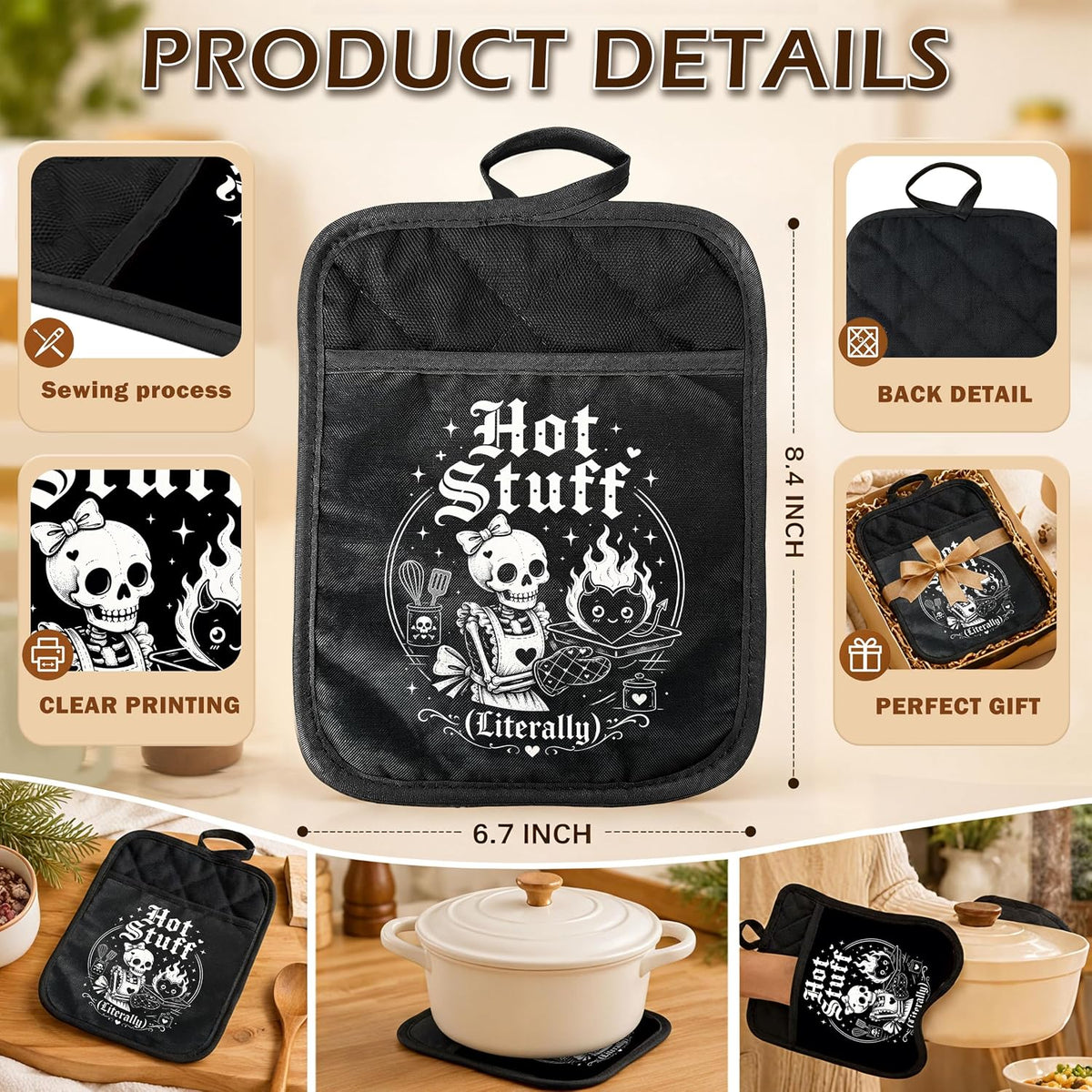 Gothic Cooking Skeleton Chef Pot Holders Heat Resistant