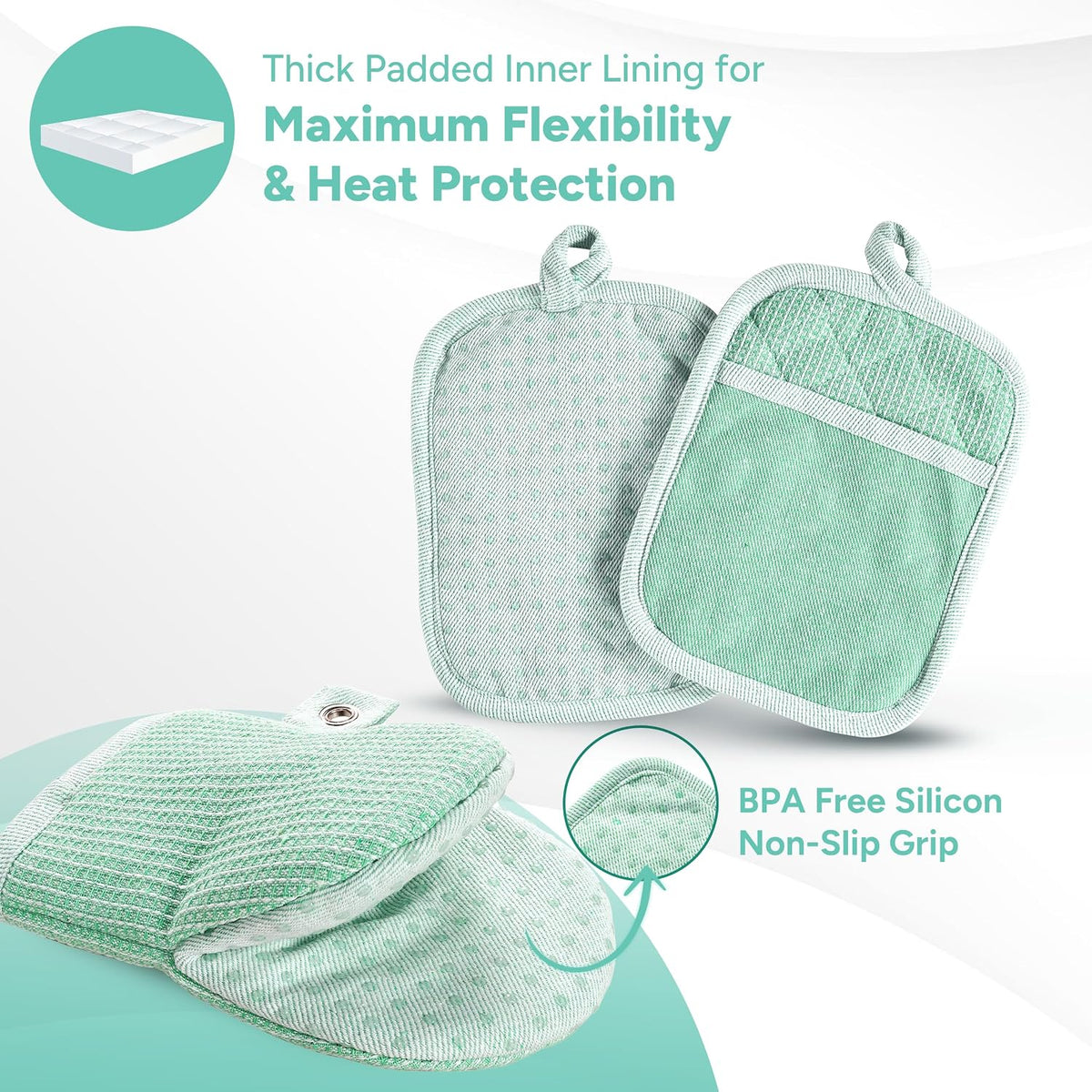 Casa Platino Potholders for Kitchens, 8-Piece – 500°F Heat Resistant Oven Mitts and Pot Holders, Mini Oven Mitt with Silicone Grip, 2 Kitchen Towels & 2 Dish Cloths – Durable & Non-Slip – Canyon Rose