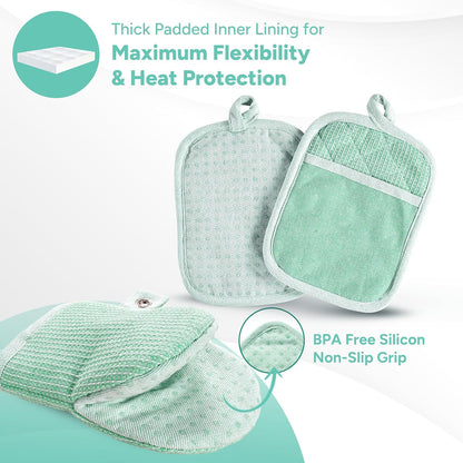 Casa Platino Potholders for Kitchens, 8-Piece – 500°F Heat Resistant Oven Mitts and Pot Holders, Mini Oven Mitt with Silicone Grip, 2 Kitchen Towels & 2 Dish Cloths – Durable & Non-Slip – Canyon Rose