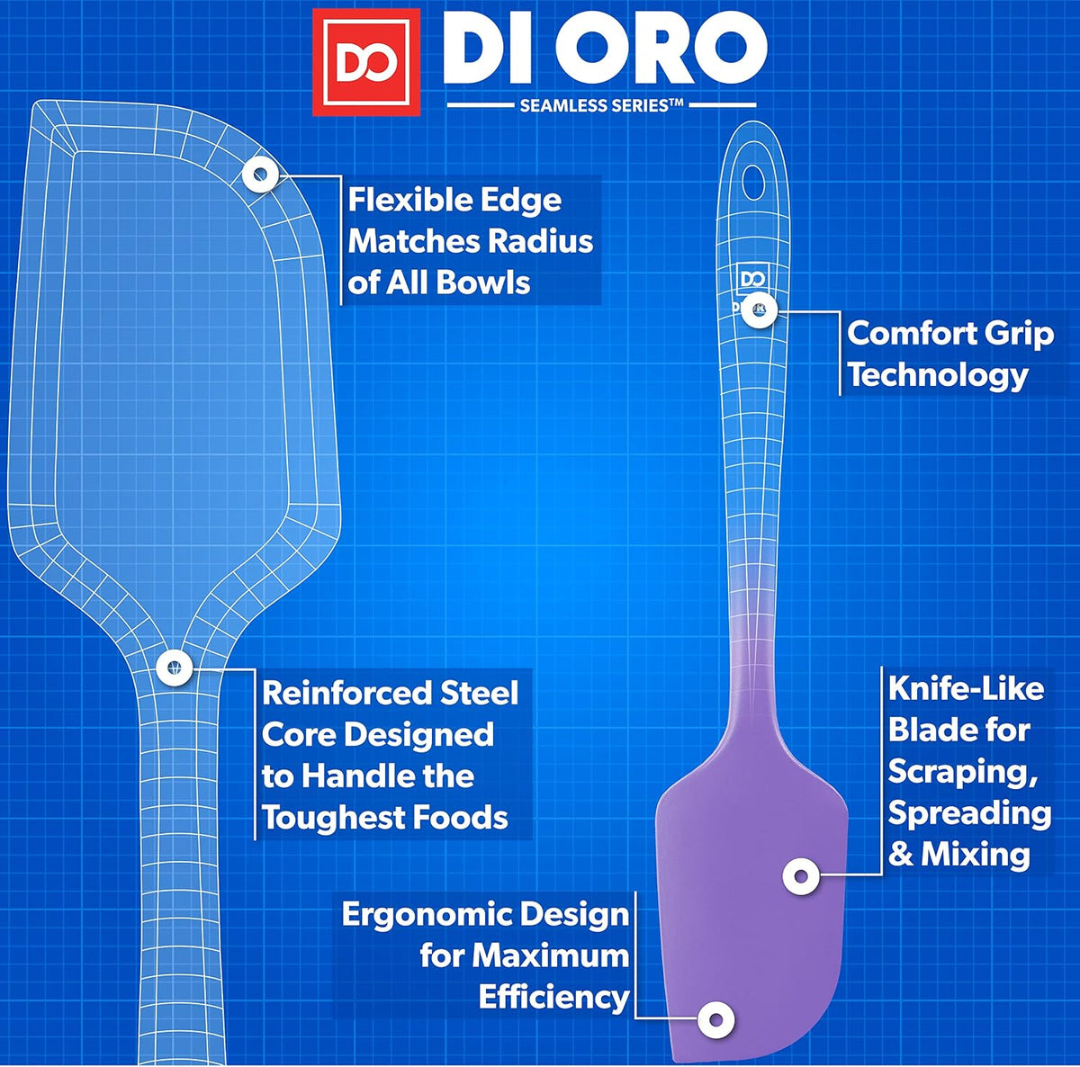 DI ORO Large Silicone Spatula - 600F Heat Resistant, Black