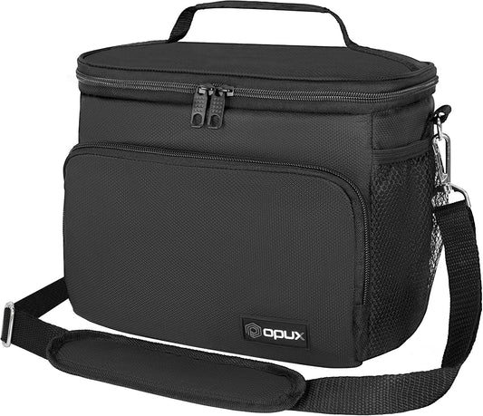 opux Insulated Lunch Bag for Men Women, Large Dual Compartment Cooler Bag, Soft Two Deck Lunch Box for Work School Picnic, Leakproof Lunch Tote with Shoulder Strap for Kid Adult (Purple, Double Deck)