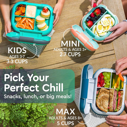 Bentgo Chill Kids Leak-Proof Lunch Box - 4-Compartment Bento Box with Built-In Ice Pack, 3.3 Cup Capacity, PFAS & BPA-Free, Microwave & Dishwasher Safe, Ideal Size for Ages 3 to 7 (Truly Teal)
