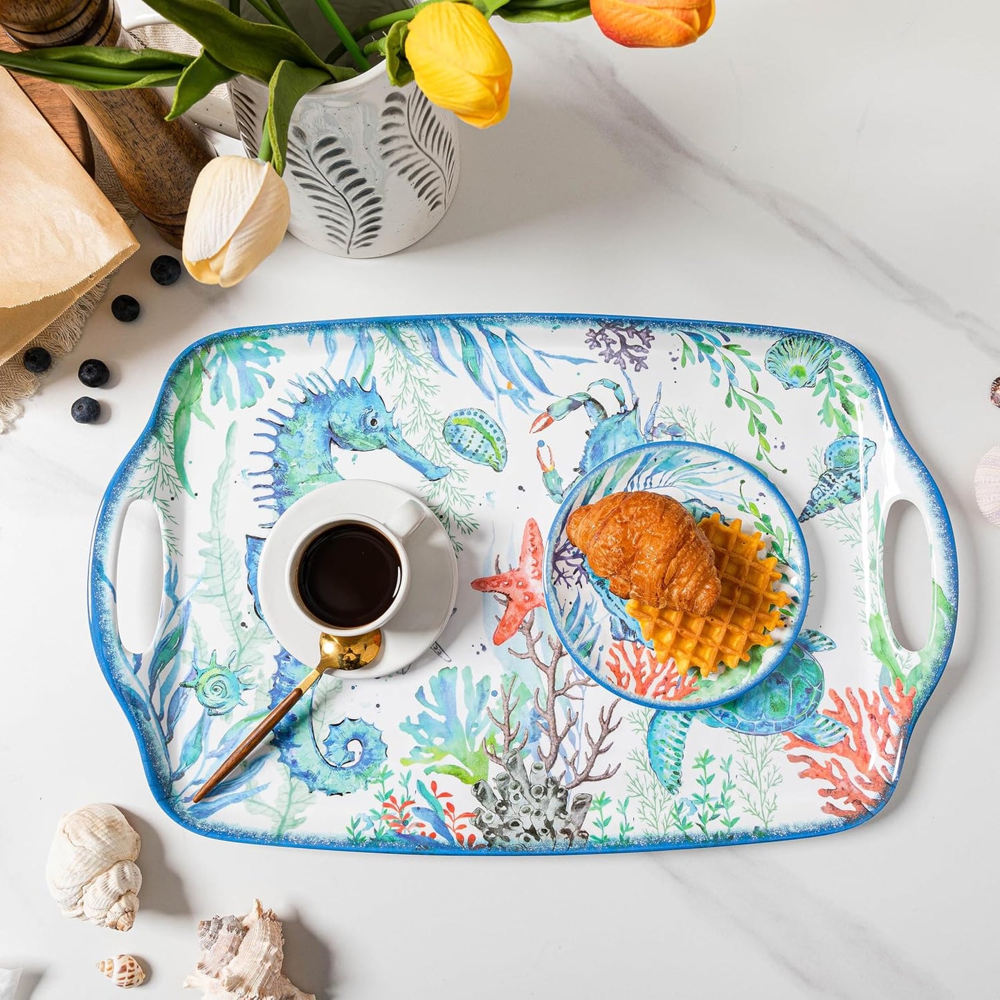 LEHAHA Grilling Prep and Serve Trays, BBQ Serving Platter, Melamine Serving Trays for Food, Set of 2, Great Gift for Father's Day, BBQ Lovers, Prefect for Chrismas Festival and Everyday use.